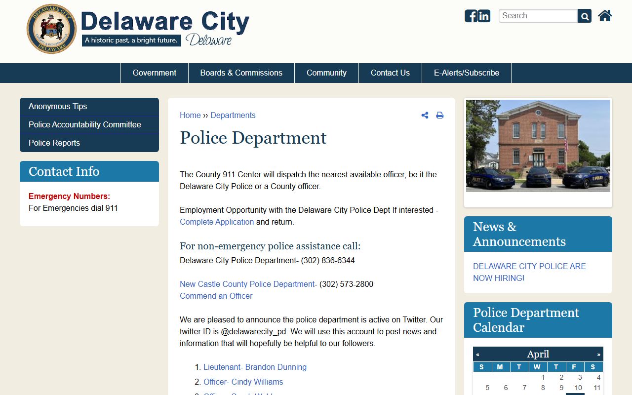 Delaware City Police Department page for recent arrests