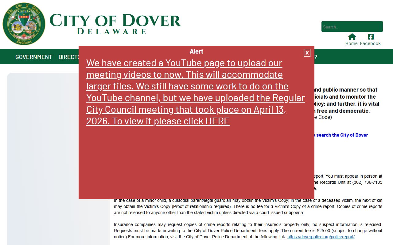 City of Dover FOIA portal for recent arrests and public records