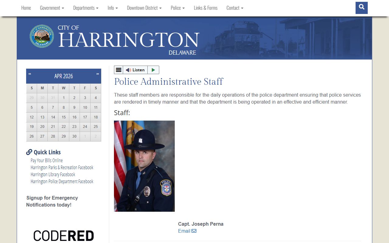 Harrington Police administrative staff for recent arrests records