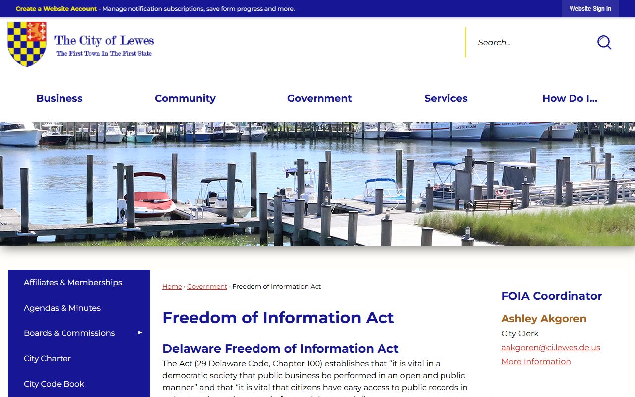 City of Lewes Freedom of Information Act page for recent arrests records