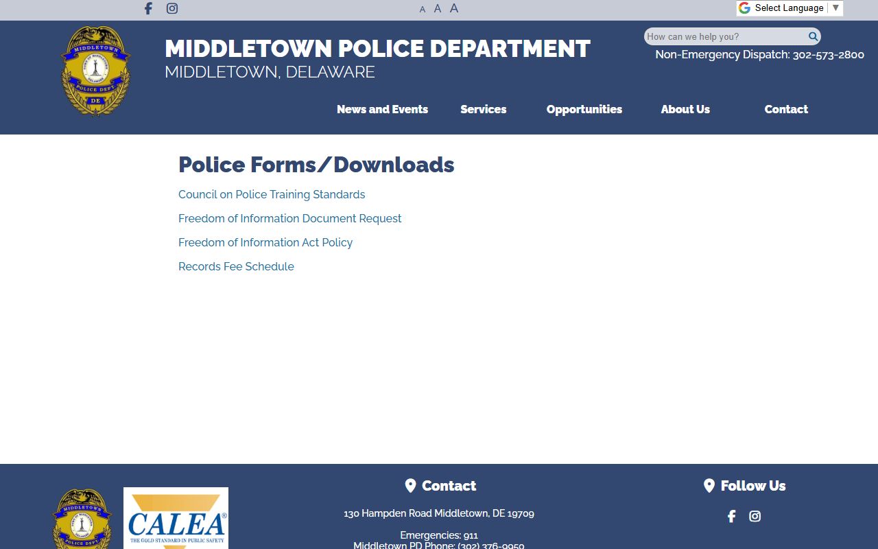 Middletown Police forms and downloads for recent arrests