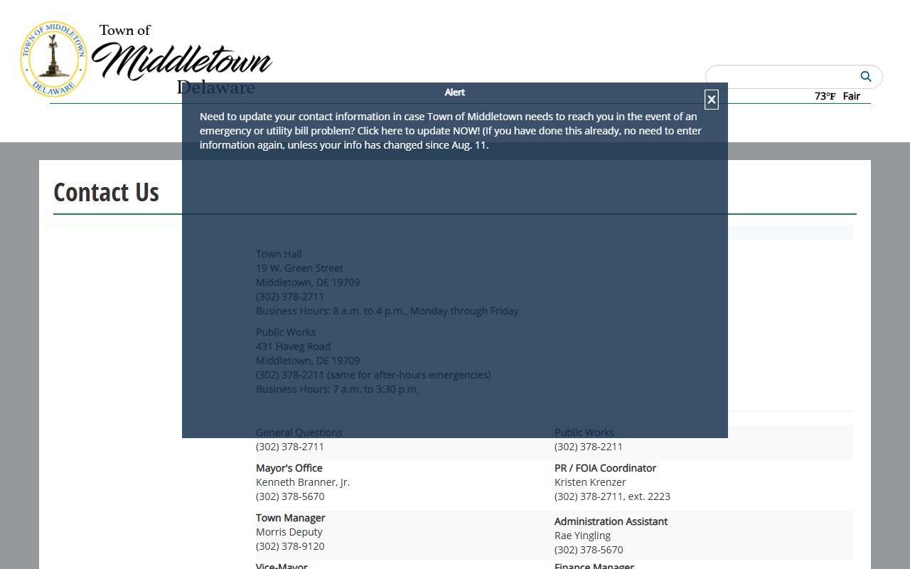 Town of Middletown contact and FOIA coordinator for arrest records