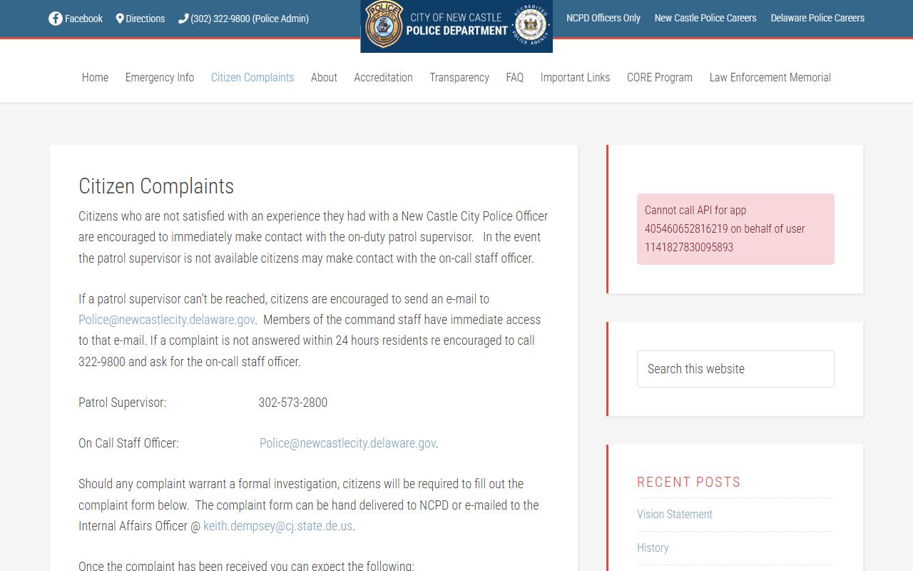 New Castle Police citizen complaints and internal affairs