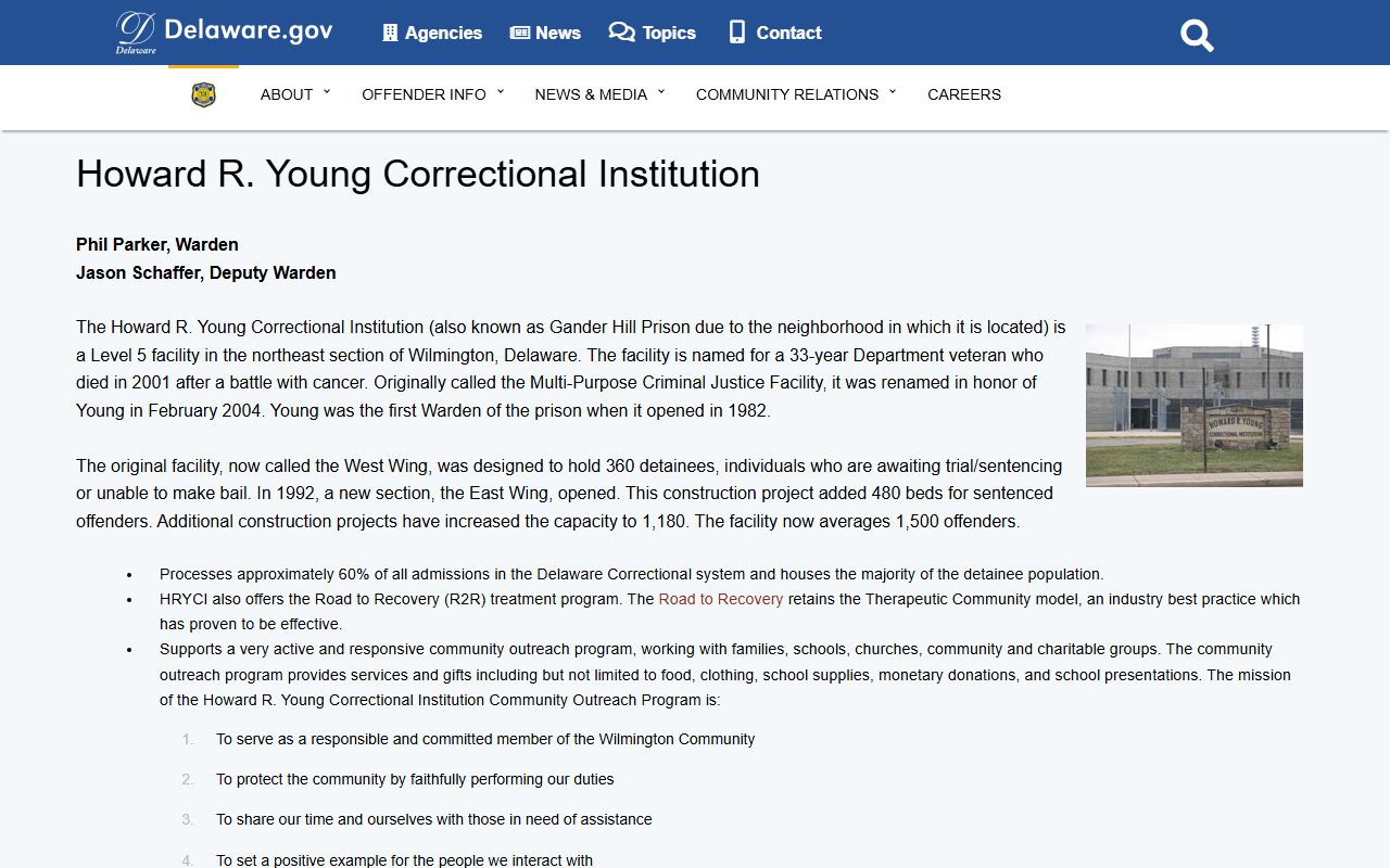Howard R. Young Correctional Institution Wilmington recent arrests booking
