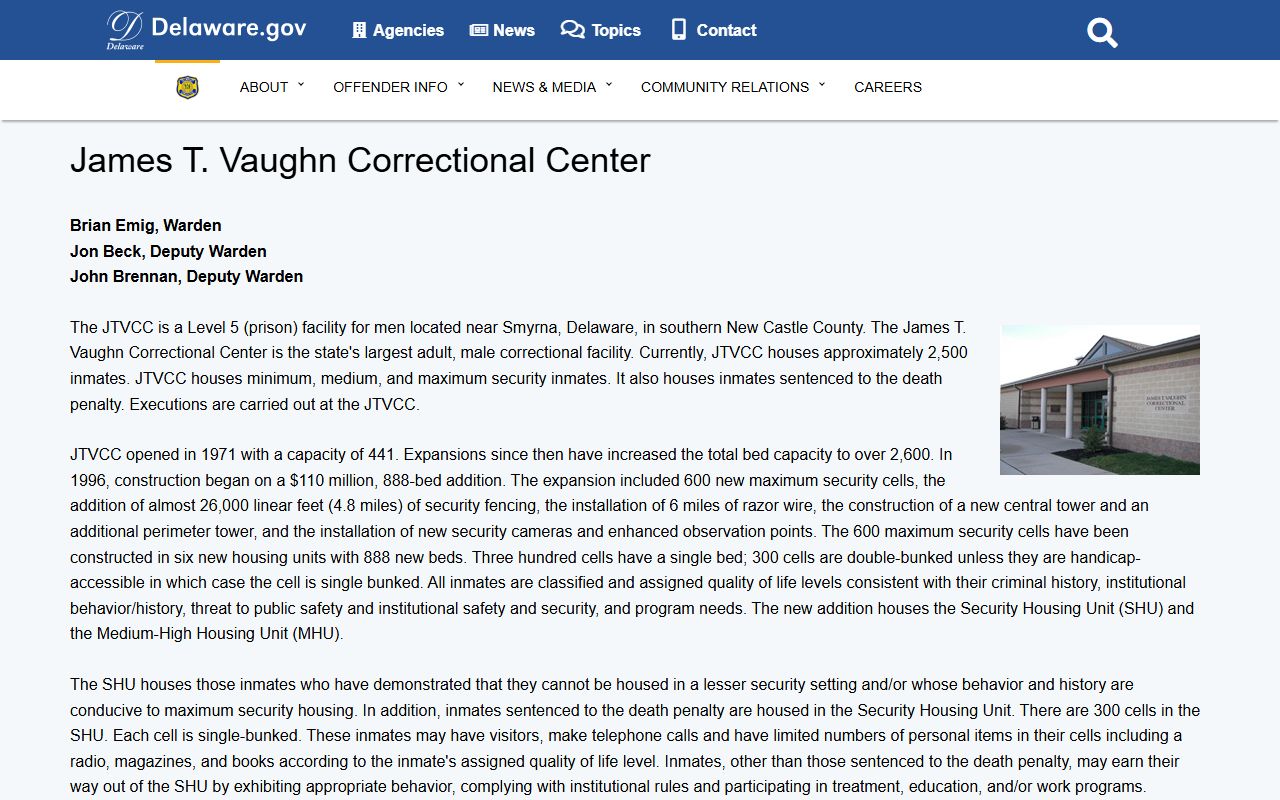 James T. Vaughn Correctional Center Kent County inmate records