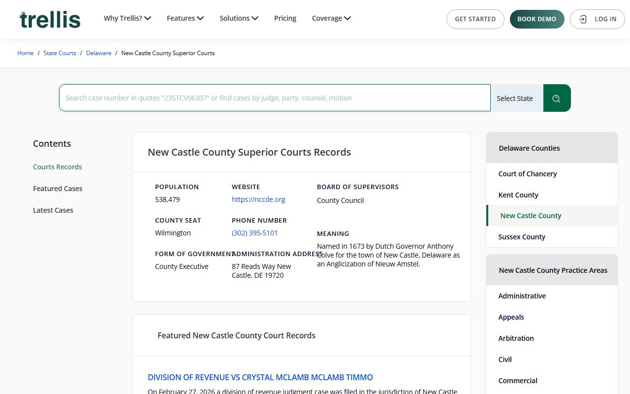 Trellis legal research platform New Castle County court records