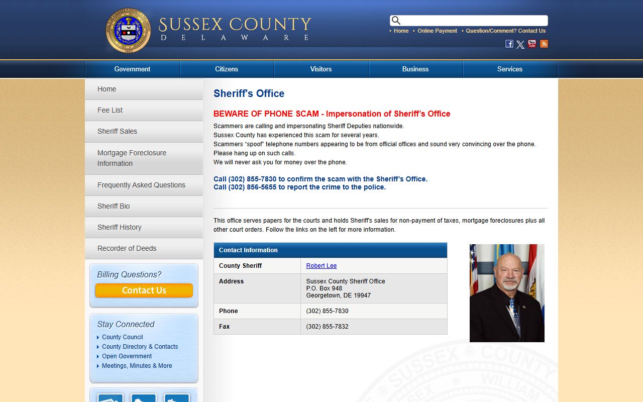 Sussex County Sheriff's Office page for recent arrests and civil process