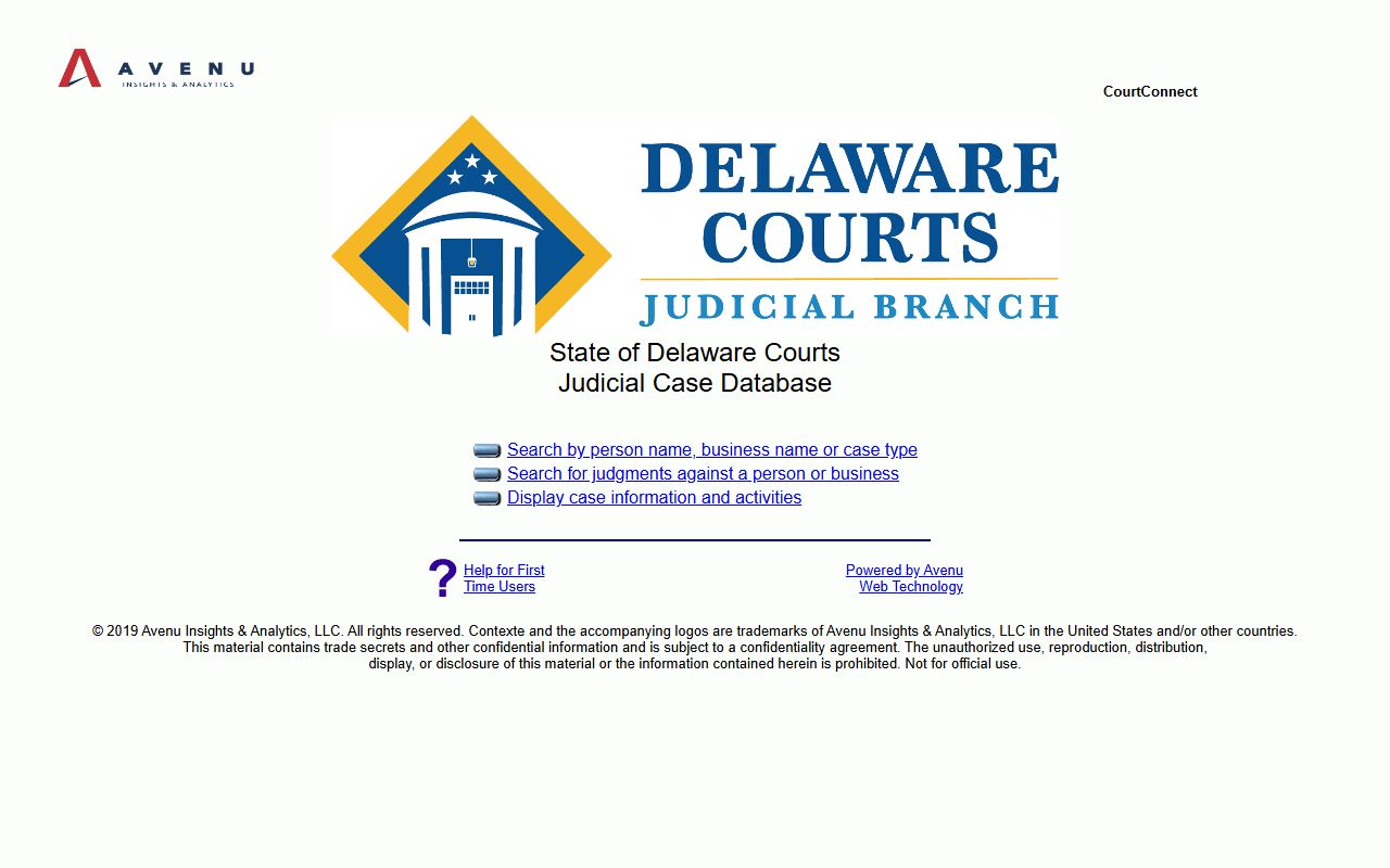 Delaware CourtConnect online court case search portal for recent arrests