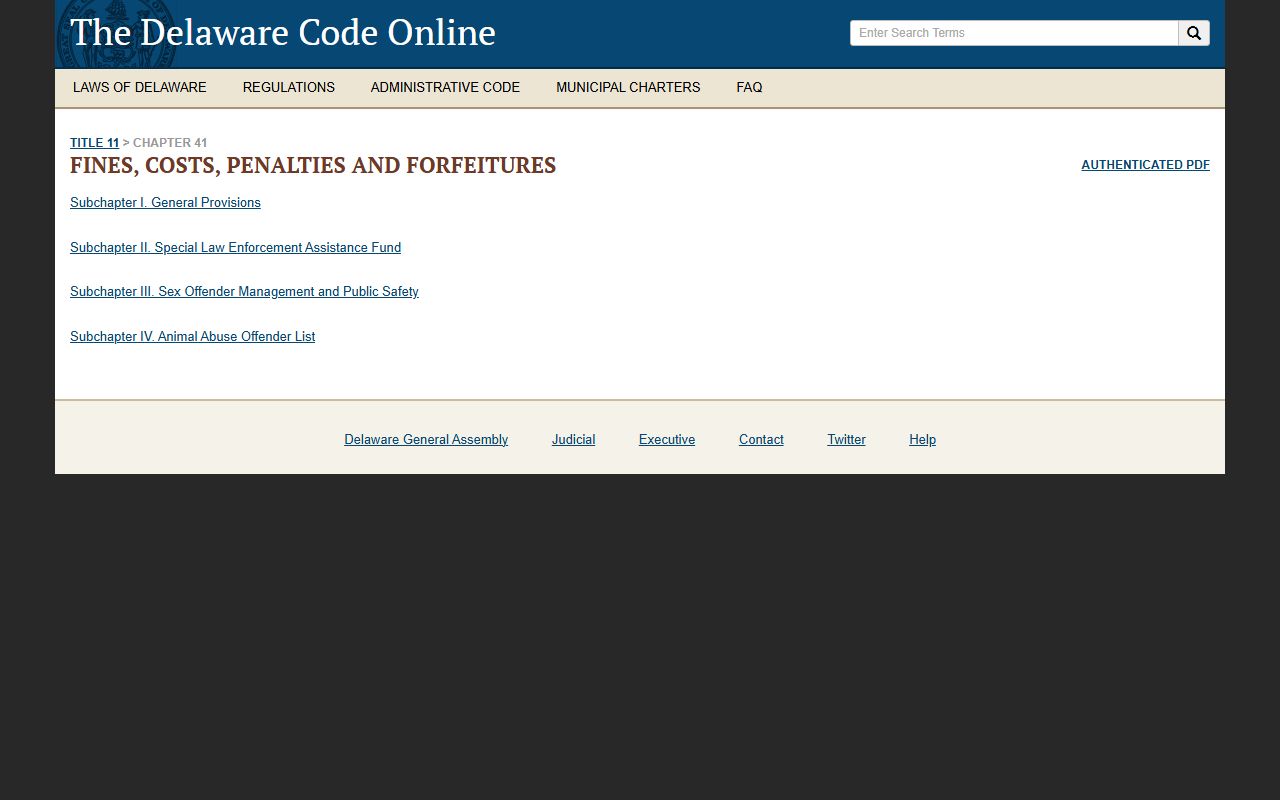 Delaware Code Title 11 Chapter 41 sex offender registration statute